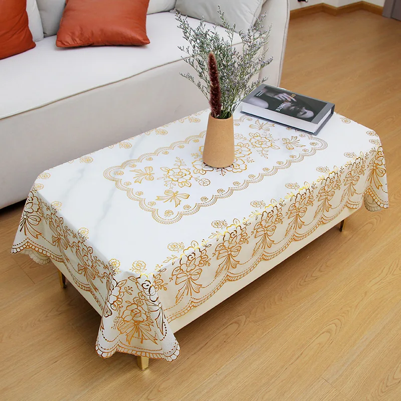 

European Pvc Bronzing Tablecloth Coffee Table Mat Rectangular Home Hotel Tablecloth Waterproof and Oil-proof