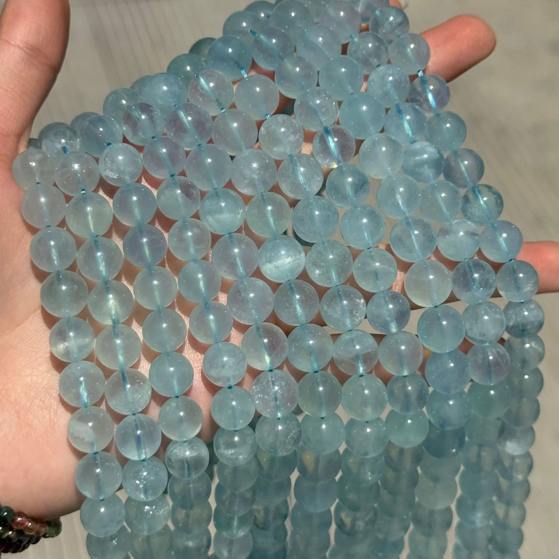 

7-10mm Natural Aquamarine Round Beads Smooth Loose Gemstone Beads for DIY Bracelet Necklace Jewelry Making Wholesale