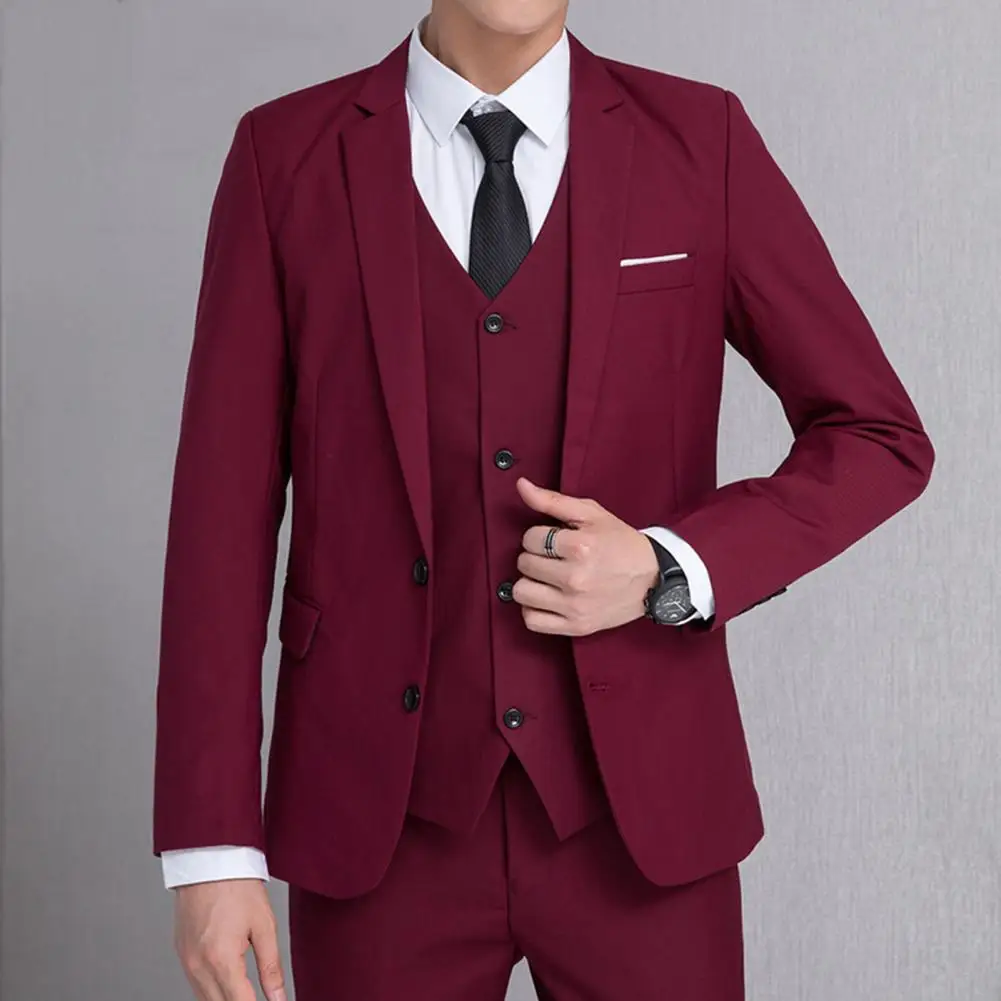 Long-sleeve Lapel Suit Jacket Button Decoration Suit Coat Elegant Men's Slim Fit Business Suit Jacket with Lapel Two for Formal