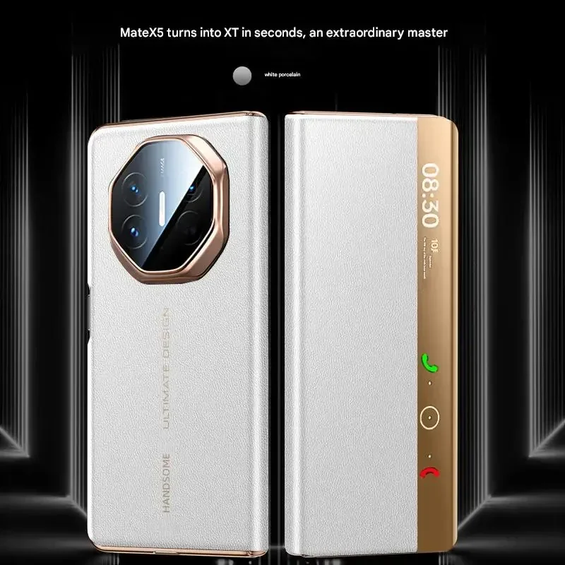 

For Huawei Mate XT X6 X5 X3 Luxury Electroplated Frosted Leather Case Smart Window Full Package Flip Cover Shockproof Protection