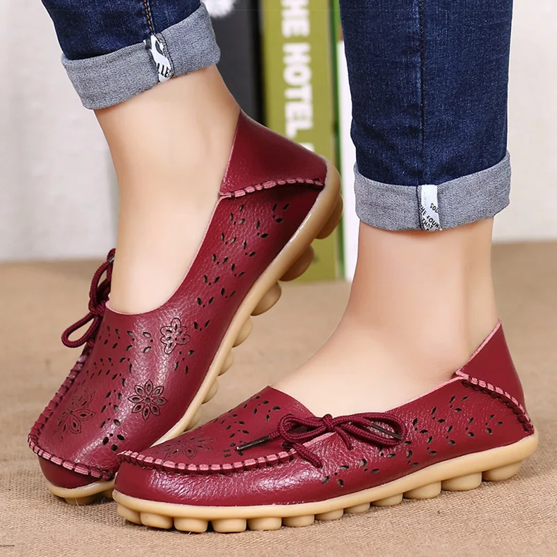 New Flat Shoes Women's Breathable Leather Casual Shoes Comfortable Soft Sole Flat Shoes Anti Slip Casual Single Shoes