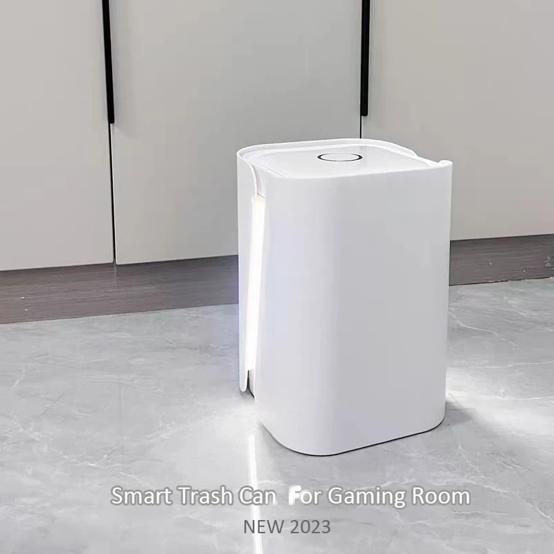 

Fashion Smart Sensor Trash Can White 15l Automatic Trash Bin for Gaming Room E-sports Room Bathroom Home Wastebasket Garbage Bin