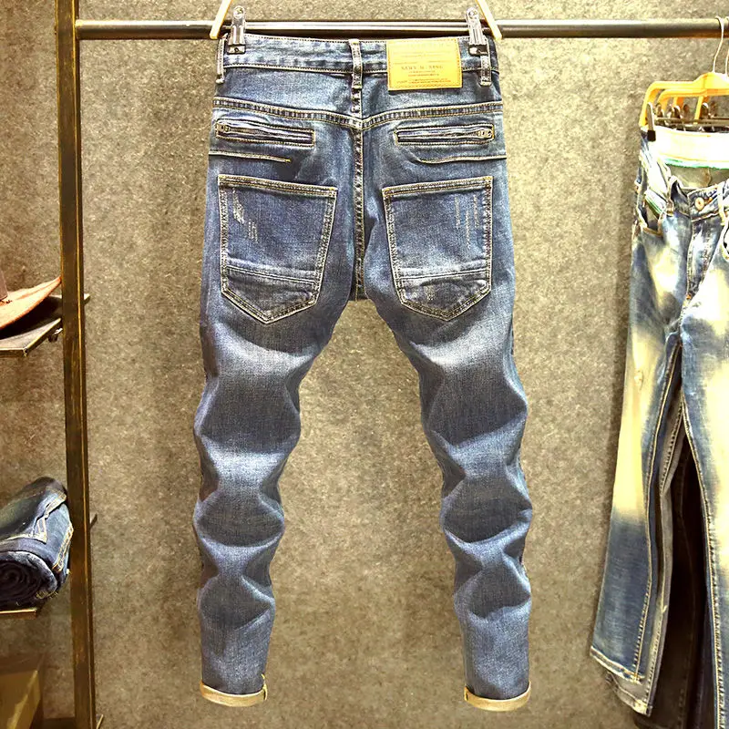 Spring and Autumn New Men's Fashion Personality Retro Slim Fit Pants American Motorcycle Jeans