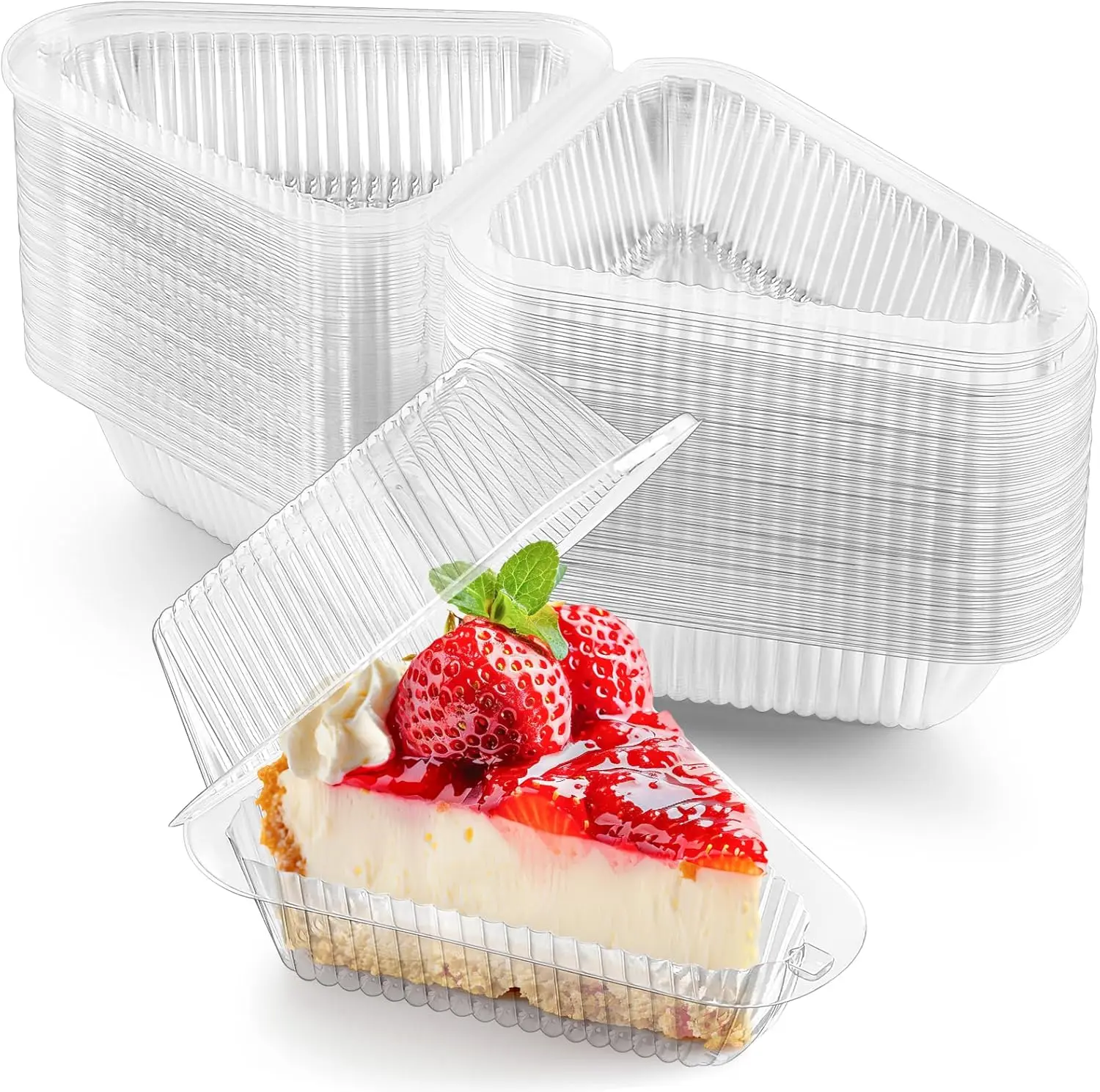 Paquete de 50 Contenedores Transparentes de Plástico para Rebanadas de Pastel con Tapas Abatibles, Cajas Triangulares Desechables para Pastel de Queso, Tarta, Sándwiches