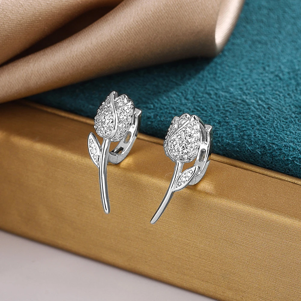 Huitan Korean Style Flower Shaped Hoop Earrings for Women Silver Color/Gold Color Fancy Ear Accessories Trendy Jewelry
