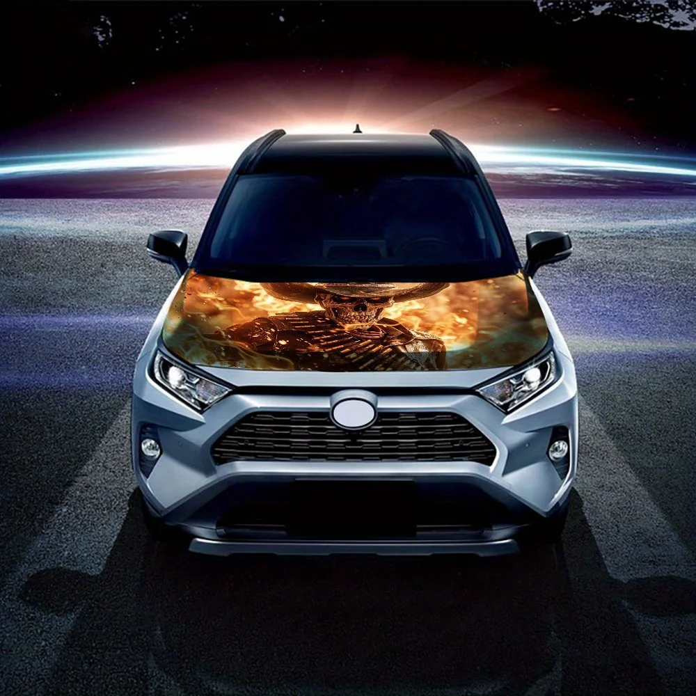 الهيكل العظمي مدفع النار النمط الغربي غطاء السيارة التفاف اللون ملصق فينيل شاحنة الرسم بونيه اكسسوارات السيارات الديكور ملصق مائي هدية #3