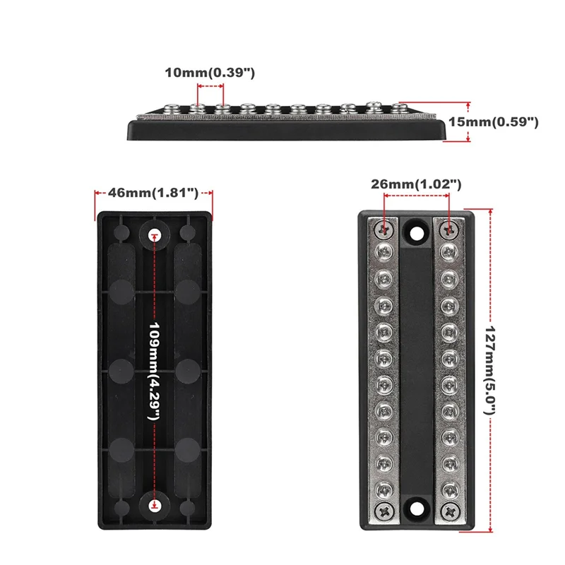 Blocco di distribuzione dell'alimentazione della batteria 100A per camion per barche camper 5 circuiti sbarre collettrici Powerterminal Block barra collettrice positiva negativa