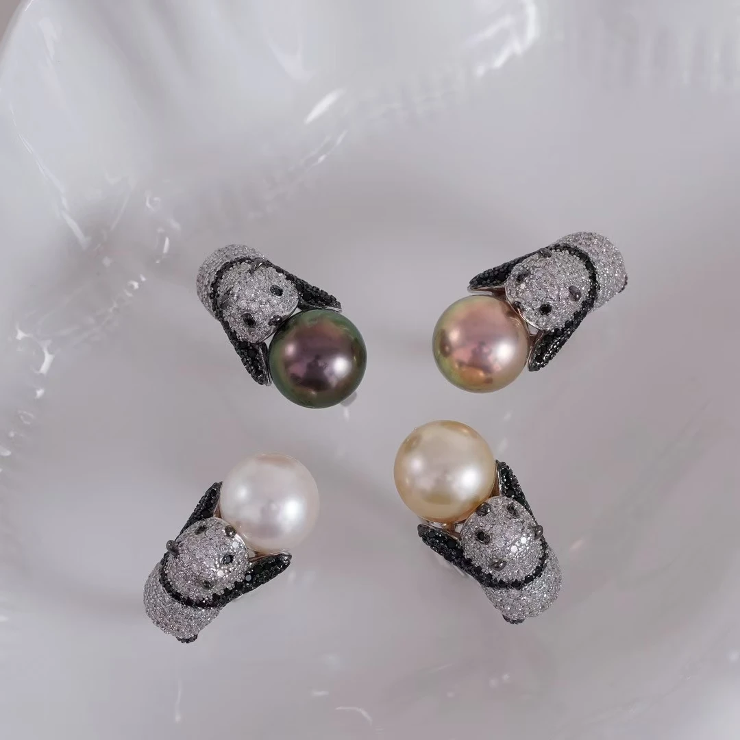 Panda S925 Sterling Silver Adjustable Finger Ring Mountings Base Setting Findings Jewelry Components for 10-11mm Pearls 3pcs/lot