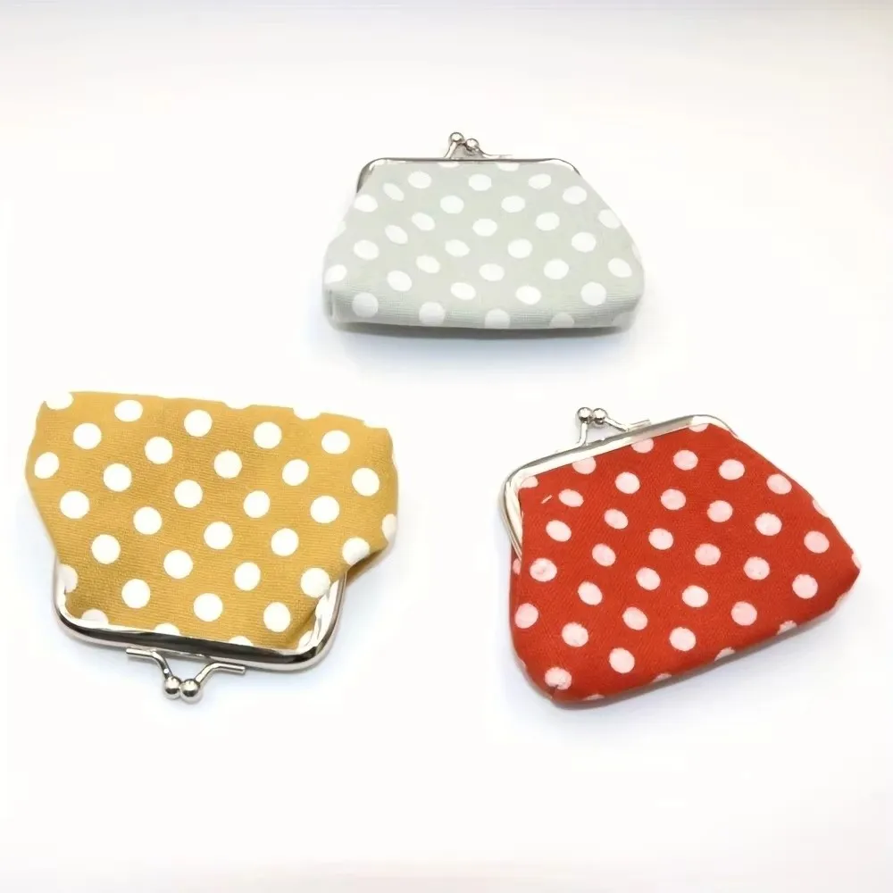 Kiss Lock Closure Polka Dot Coin Purse Square Shape Compact Kiss Lock Coin Purse Lightweight Multifunctional Travel Cosmetic Bag