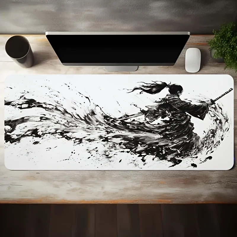 Ink Wash Samurai Swordplay Extra-Large Gaming Mouse Pad Non-Slip Desk Mat for PC Accessories