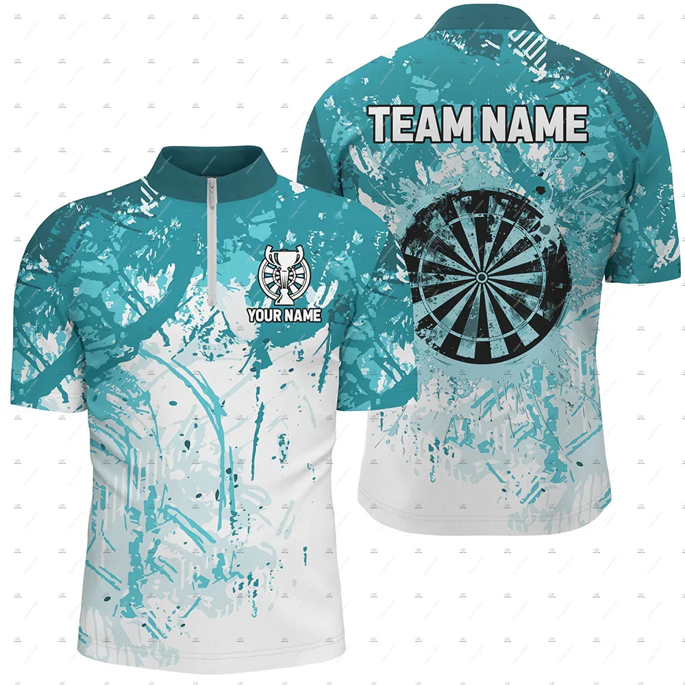 Custom Name Mesh Breathable Darts Skull Tiger Flame Graffiti Retro 3DPrint Harajuku Summer Short Sleeve Zip Polo Jersey Shirts D