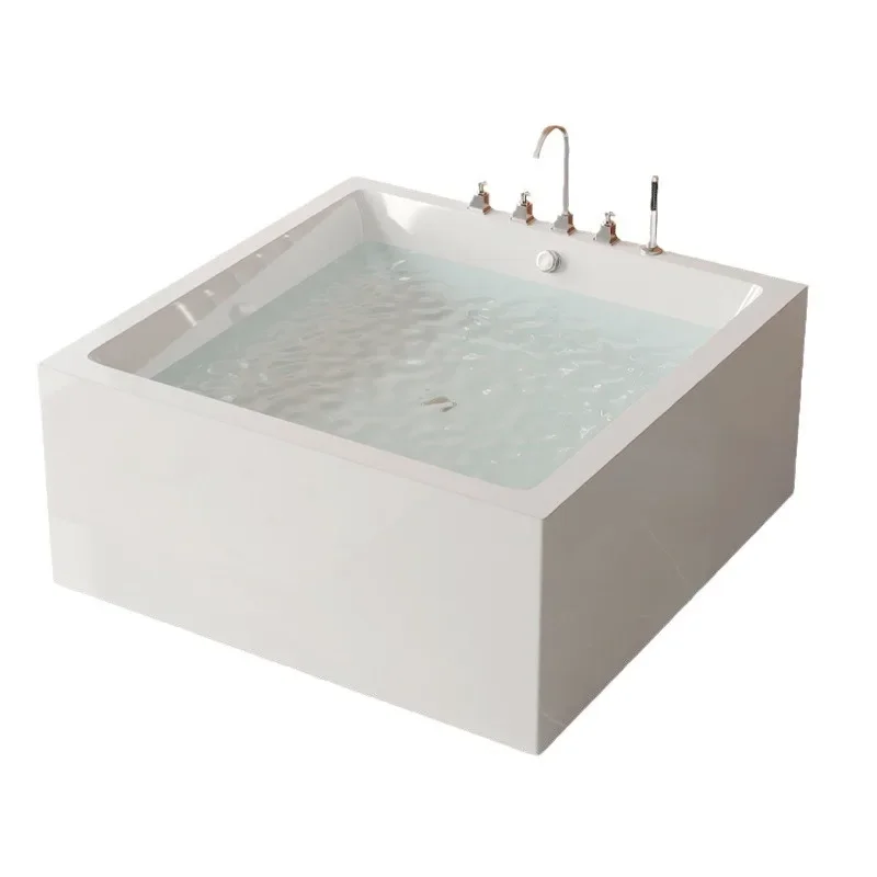 #Square Freestanding Acrylic Bathtub, Bubble Massage, Jetted Spa, Constant Temperature, for Hotel Villa Home Bathroom