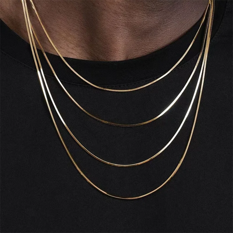 1.2mm Gold Color Stainless Steel Necklace For Women Simple Men Square Snake Chain Necklace Rock Street Jewelry Accessories