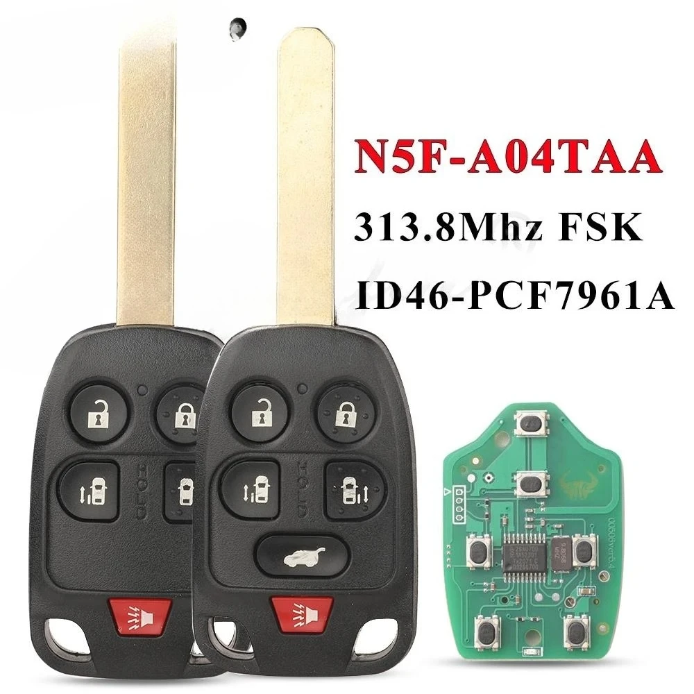

N5F-A04TAA 5/6 Button Remote Car Key for Honda Odyssey EX 2011 2012 2013 2014 313.8Mhz ID46 KeyChain Auto Keys Control
