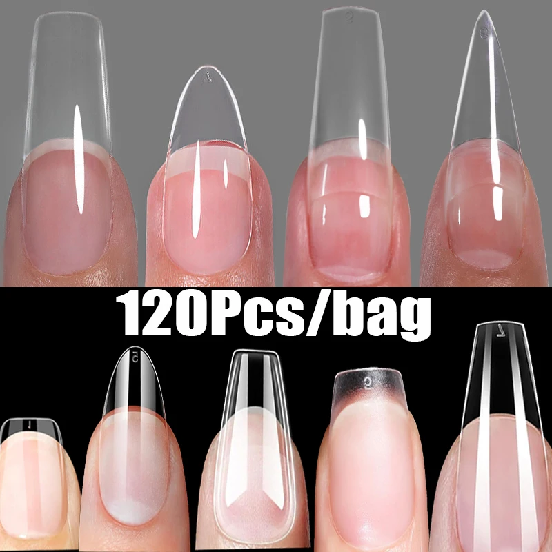 120Pcs Soft Gel Nail Tips Almond/Ballet/Square Round/Coffin Acrylic False Nail Full-Cover Matte/Clear Extension Manicure Tips