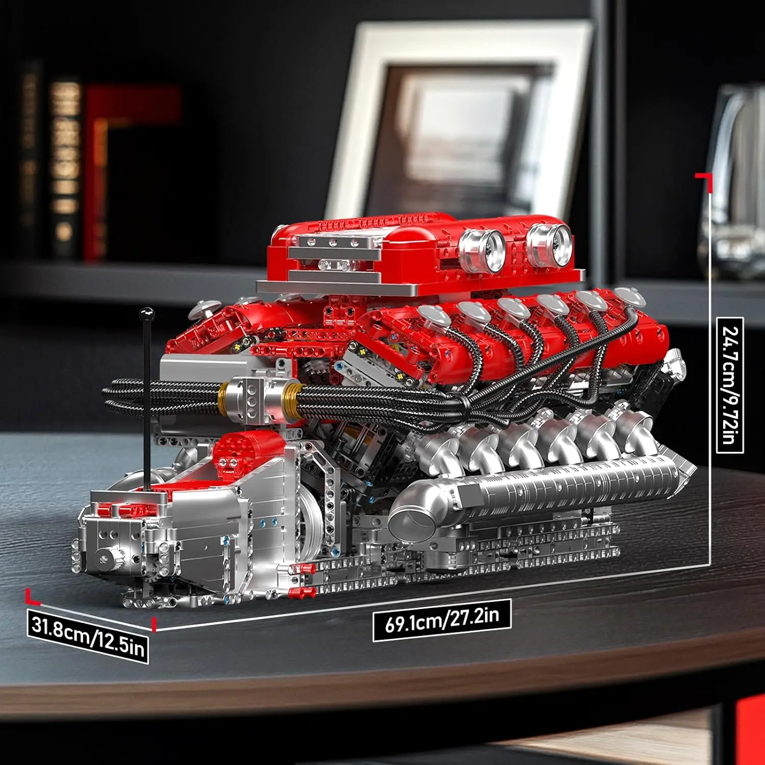 V12 Engine Building Block Sets, V12 Engine Model Kit That Runs, MOC Engineering Model Building Kit with Battery and Motor, 3472