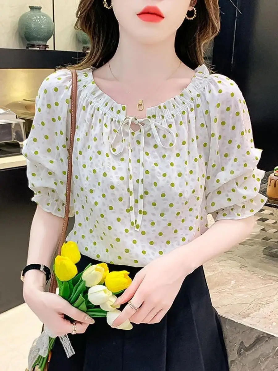camisa-de-verano-con-lunares-para-mujer-estilo-coreano-con-un-solo-hombro-escote-cruzado-bolsillo-panuelo-versatil-ade