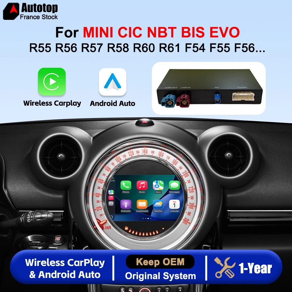 Decoder per l'aggiornamento di CarPlay e Android Auto, compatibile con Mini R55 R56 R57 R58 R60 R61 F54 F55 F56 Clubman Countryman Cooper John Cooper, sistemi CIC NBT BIS EVO, con funzionalità