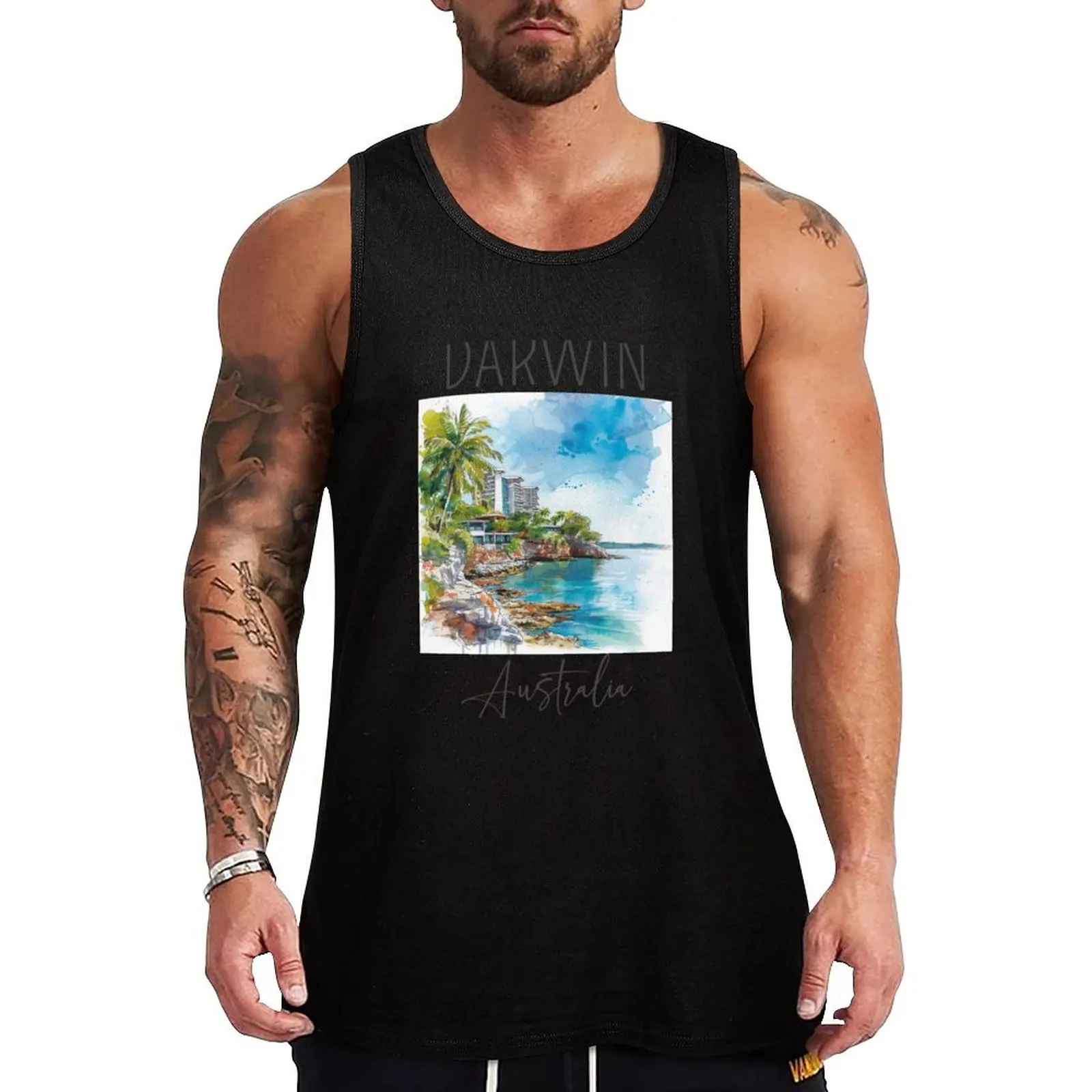 

Watercolor Design of Darwin - Australia Tank Top Vest for boy cool things male top Men's t shirt