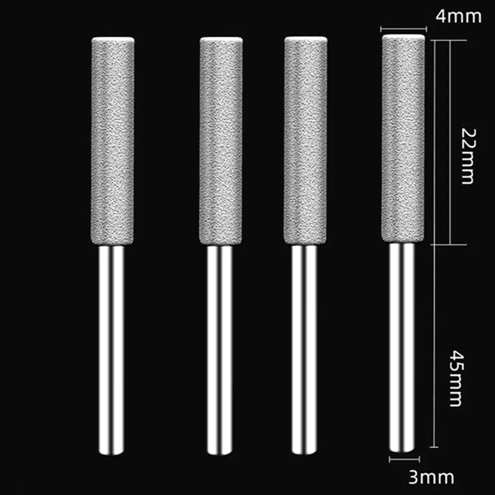 4 pezzi affilacoltelli per motosega con rivestimento diamantato cilindrico Burr affilacoltelli per motosega smerigliatrice per sega a catena testa di molatura accessorio per utensili rotanti