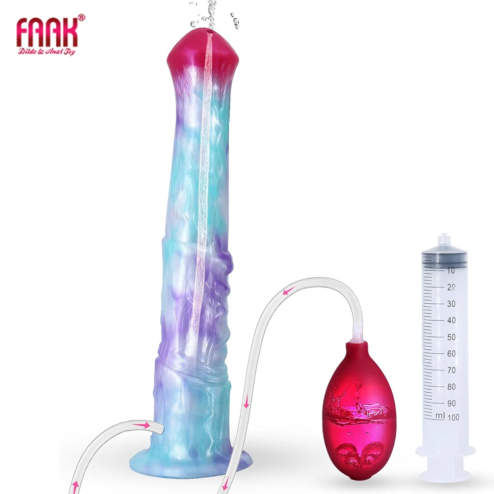 FAAK 스퀴팅 페니스 부드러운 실리콘 판타지 사정 롱 말 딜도 흡입 컵 포함 S M L 사이즈 삽입형 항문 플러그
