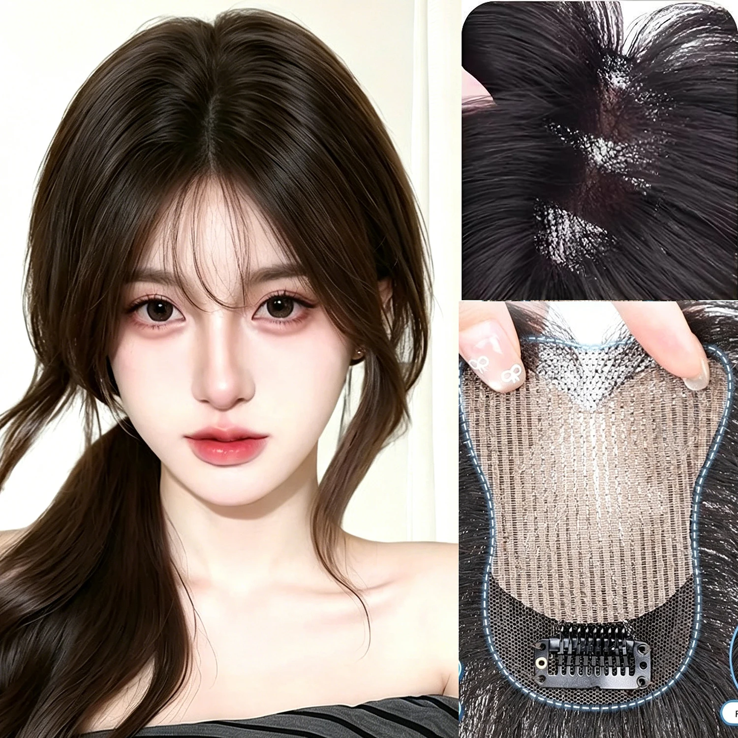 Synthetic Topper Hairpiece Hand Wove Bang Clip-In Bangs Extension Hair Topper For Women Upgraded Invisible Clourse Hairpiece