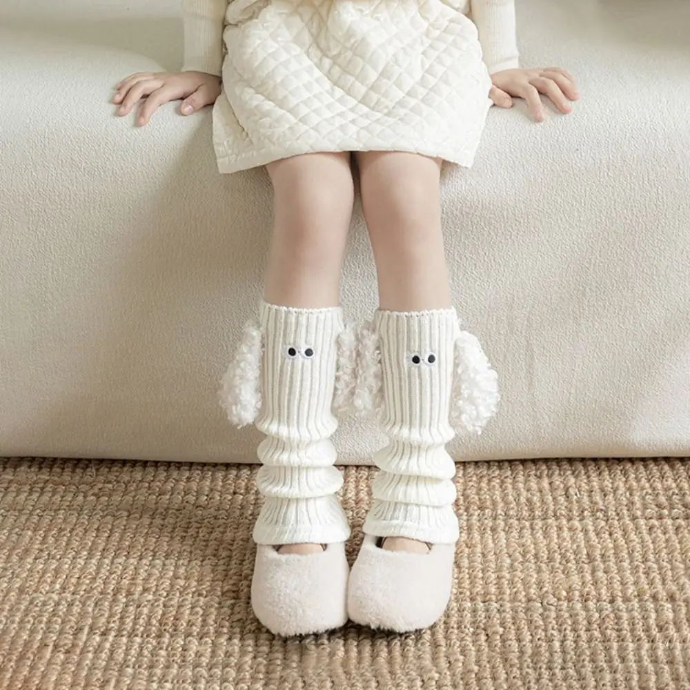 Retro Puppy Kids Leg Warmers Solid Color Thickened Lolita Long Socks Knitted Keep Warm Mid-Calf Sock Autumn Winter