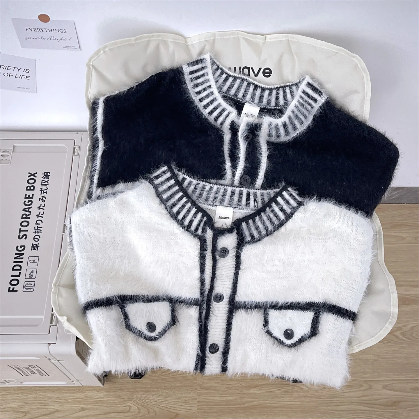 Персонализированный вязаный свитер, контрастный контур, уличная одежда, вязаный кардиган с круглым вырезом, осень-зима, стильный красивый свитер