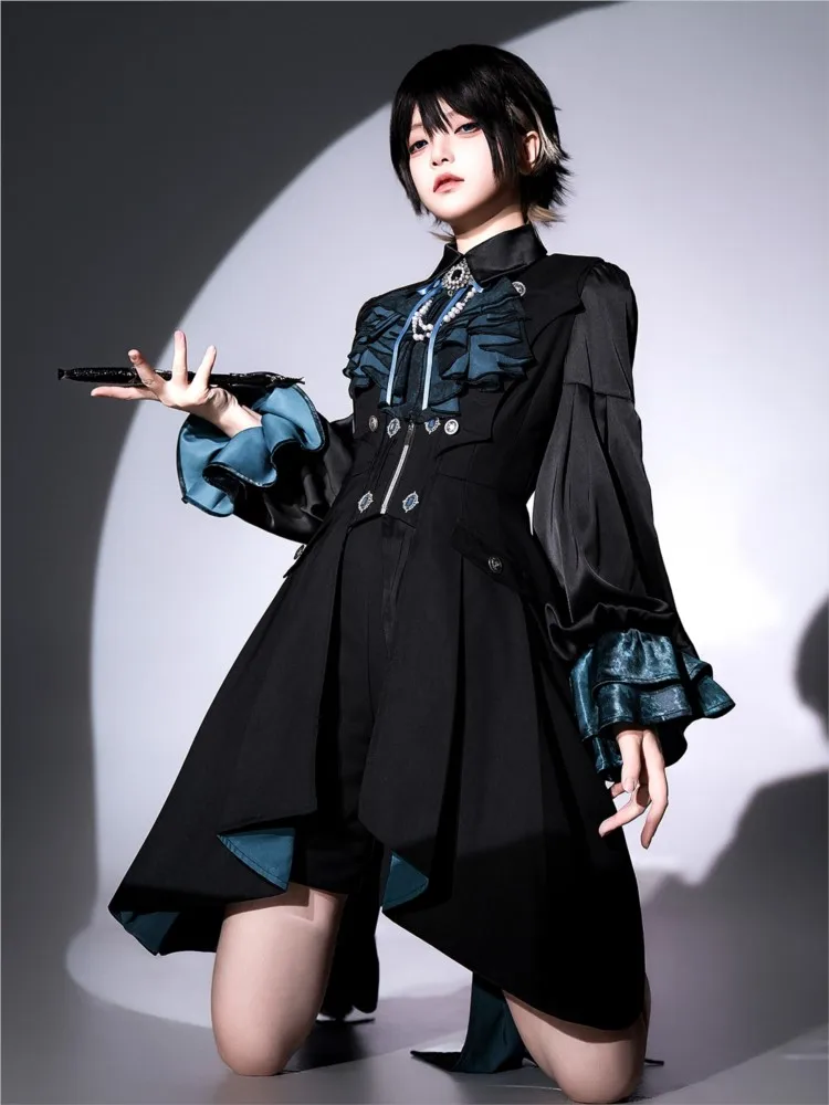 Dark Gothic style shirt tail-end waistcoat shorts set dress