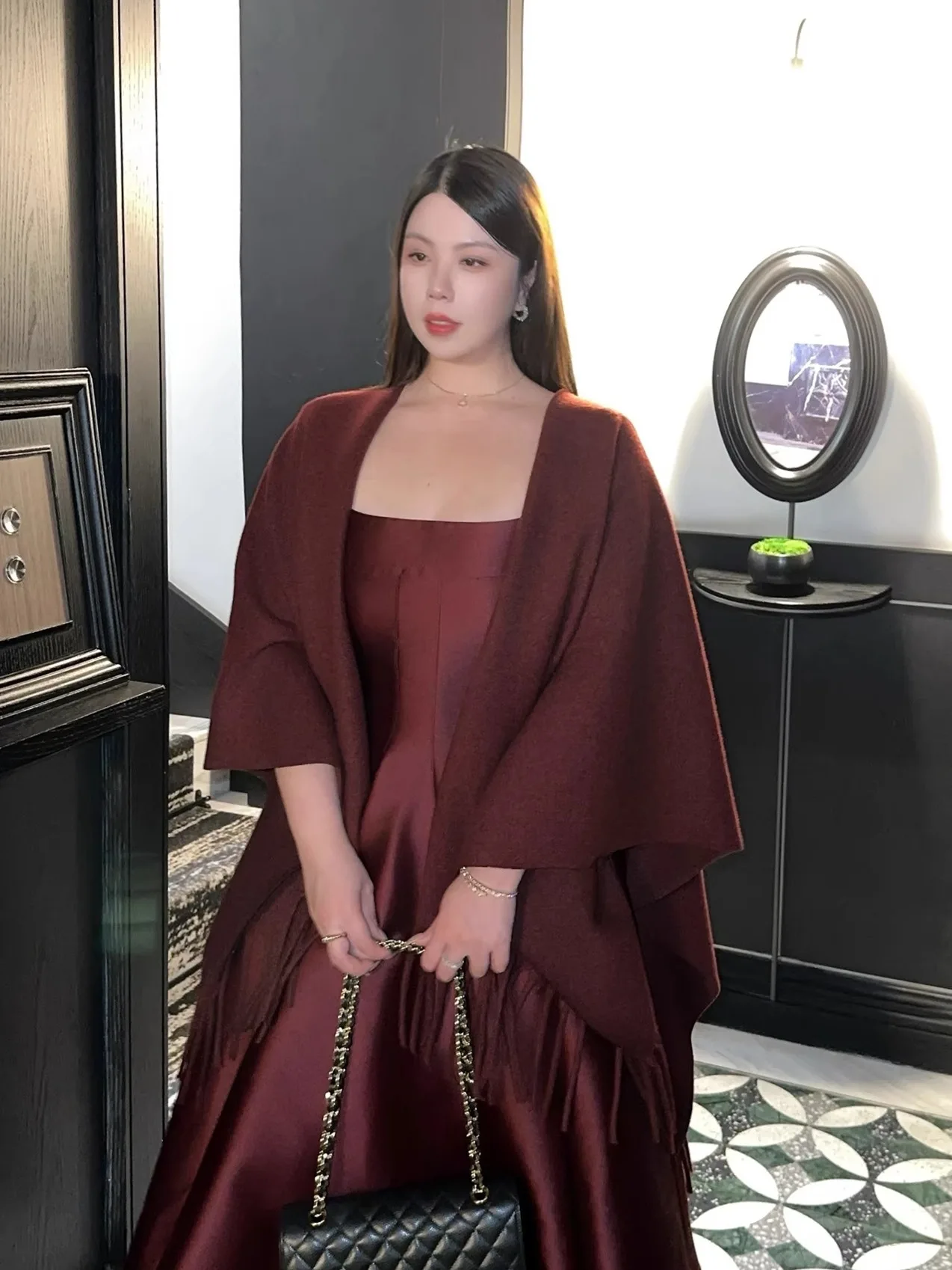 

Retro Hebe Dress plus Size Belted Luxury Slimming Off-Shoulder Gown A-Line Polyester Fiber Winter Season Women's Dress
