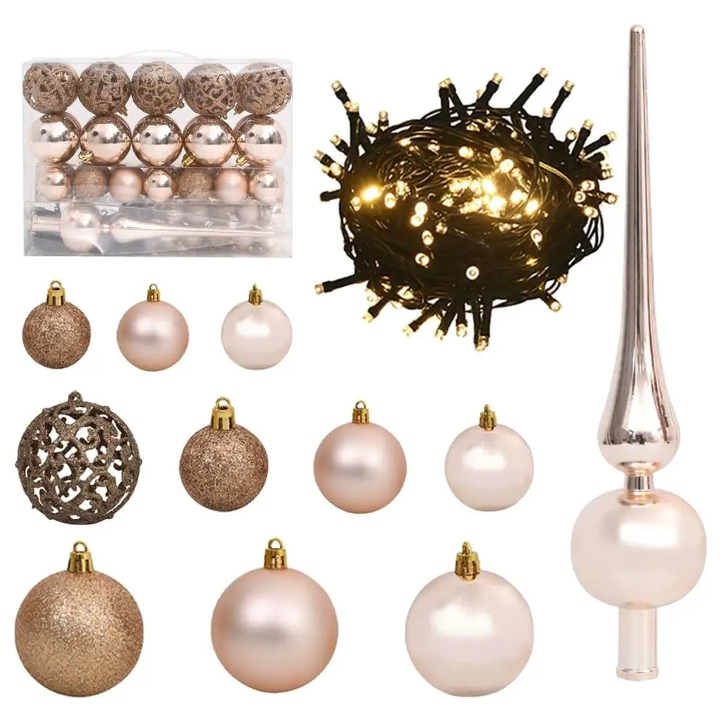 61-Piece Rose Gold Christmas Ball Set with Peak & 150 Lights - Festive Holiday Decoration