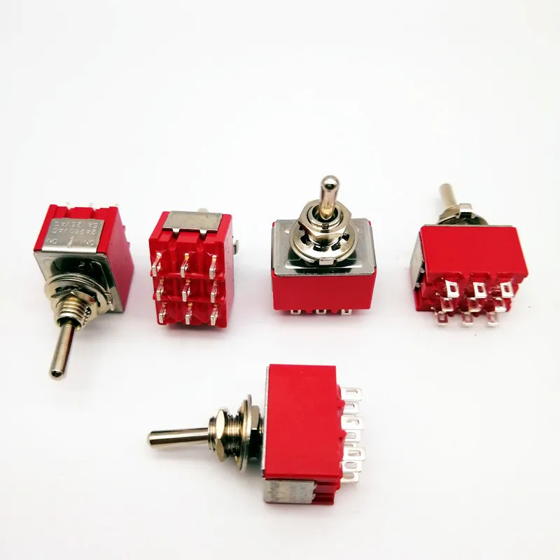 1/4 PCS,9Pin,Toggle Switches,Red,2/3 Position,ON-OFF/ON-OFF-ON,DPDT,Mini Switch,6A/125V-3A/250V AC,MTS-302,Push Button Switche