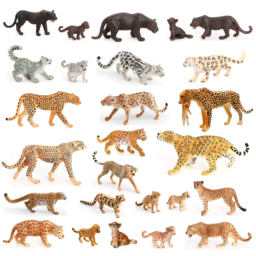 Realistic Wild Life Panther Cheetah Snow Leopard Jaguar Cub Model Figure Jungle Animal Figurine Educational Toy Cake Toppers