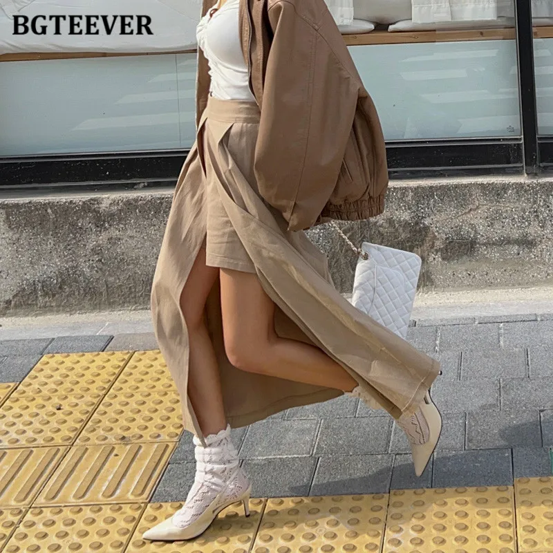 BGTEEVER Stilvolle Hohe Taille Damen Split Lange Röcke Frühling Sommer Beiläufige Lose Frauen A-linie Röcke