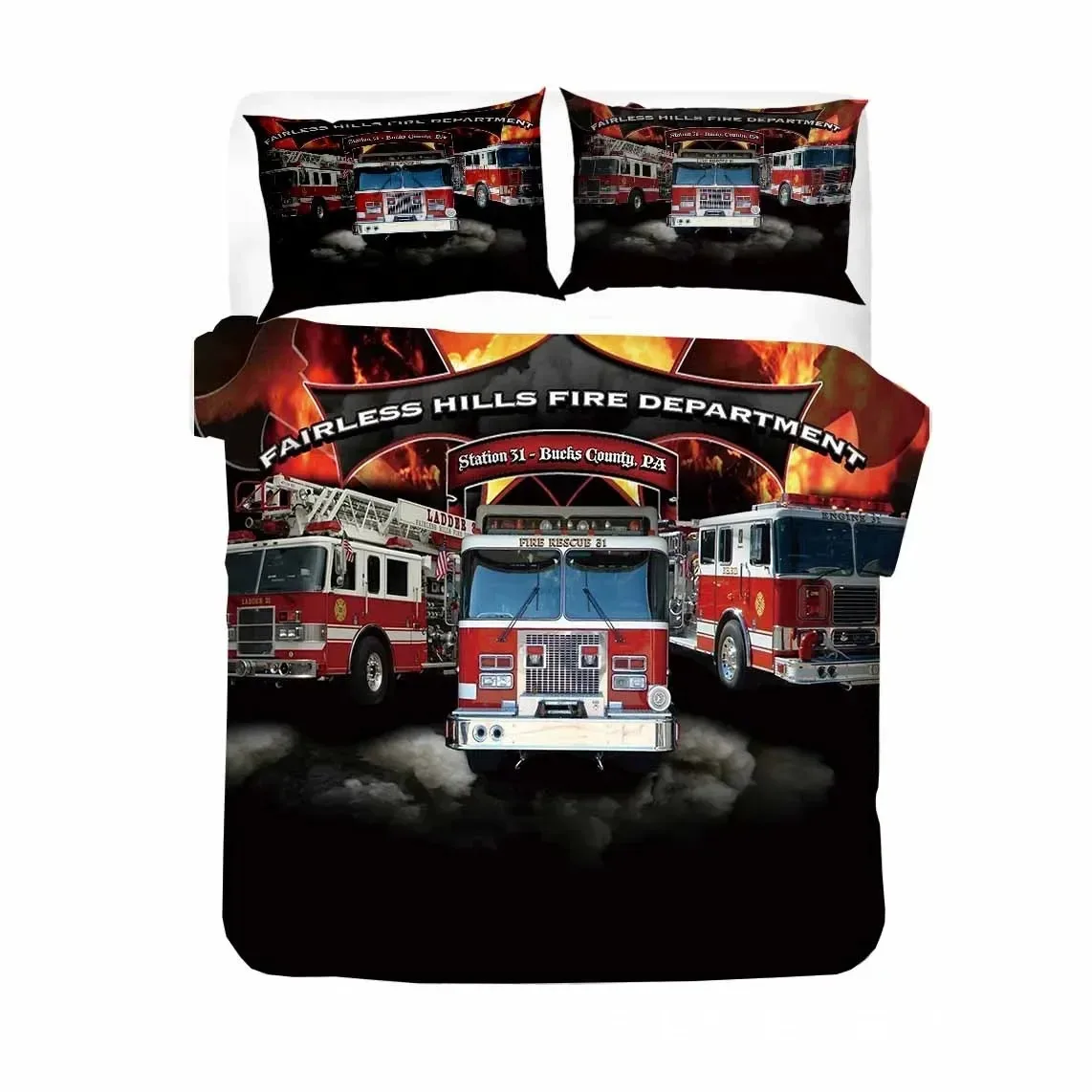 Firefighter Truck Duvet Cover KingQueen Size Red Firemen Car Bedding Set for Kids Boys Girls Fire Engine Polyester Quilt Cover