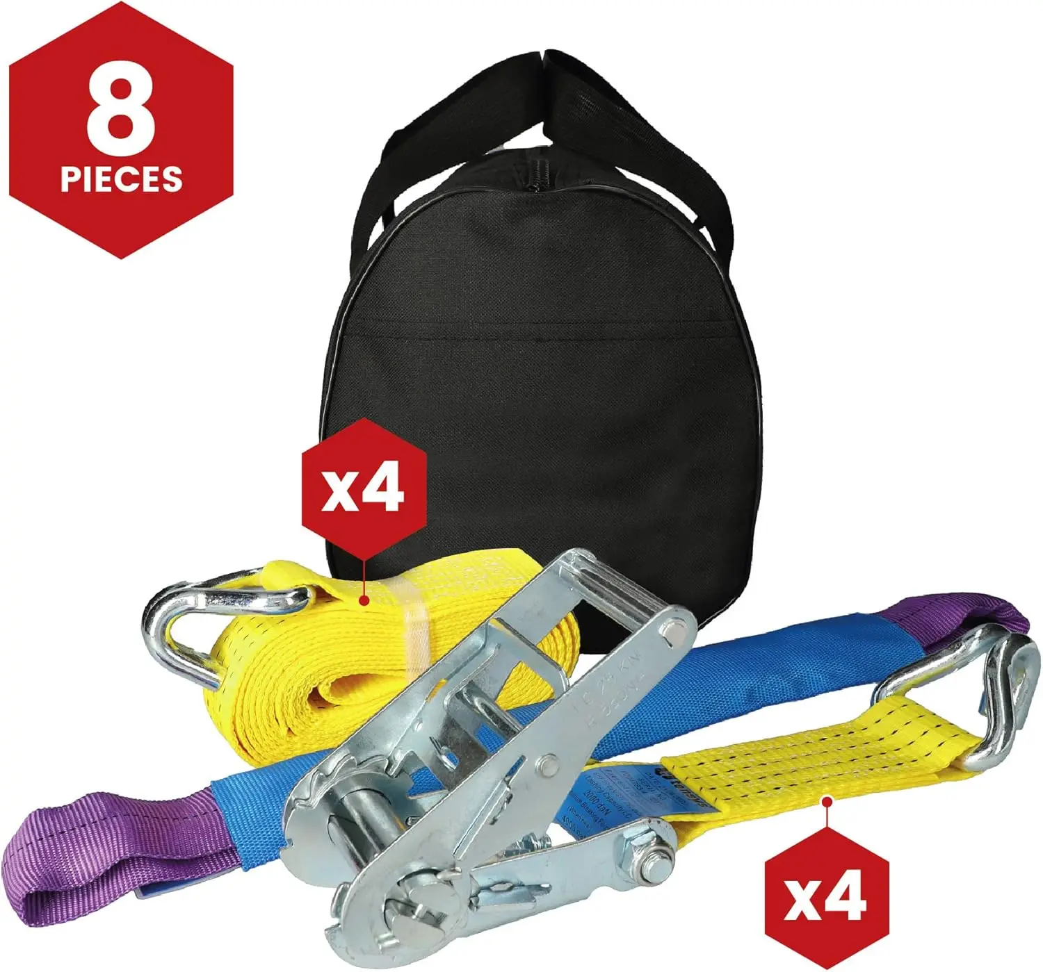 4 sets of ratchet belts - suitable for rescue vehicles, professional wheel belts with a binding capacity of 2000kg, adjustable