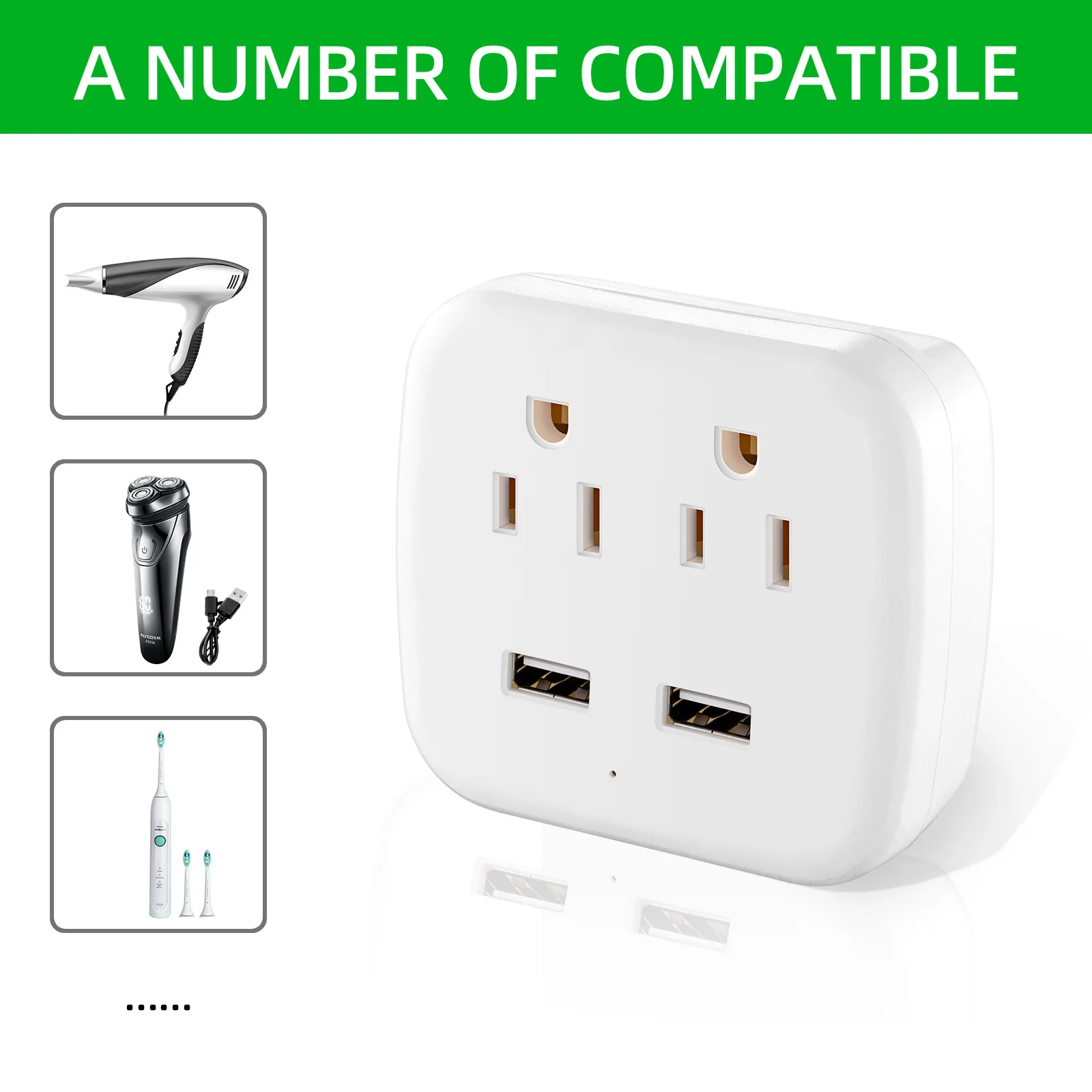 US Travel Conversion Plug Br Canada Brazil 4 in 1 White 2 Outlets 2USB Office Bedroom Conversion Plug