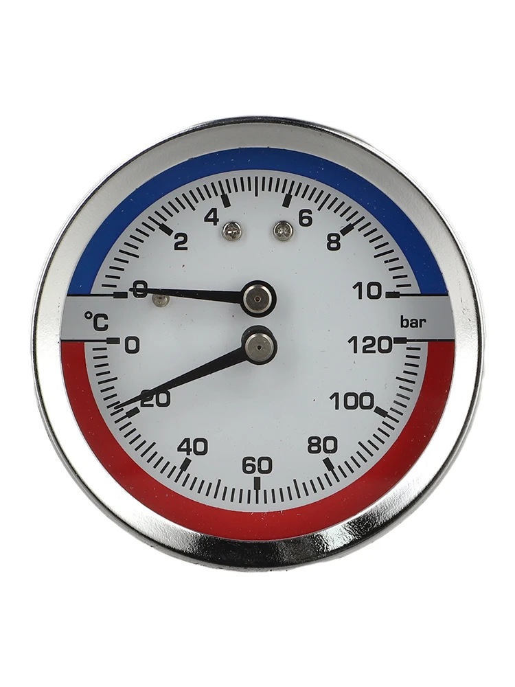 Temperature Pressure Gauge for Closed Loop For Floor Heating Installations Featuring Metal and Plastic Construction