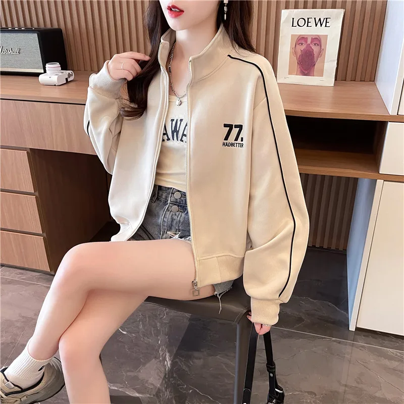 2024 Spring and Autumn New Imitation Cotton Hua Cotton Composite Design, niche stand up collar cardigan zipper jacket for women