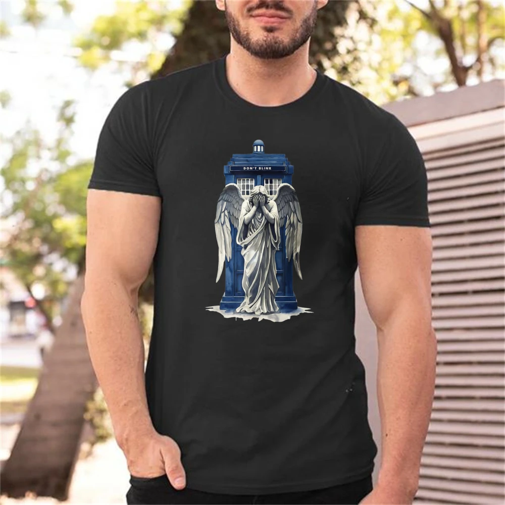 Weeping Angel And Police Box Graphic T Shirt Funny Casual Unisex Daily Top Christmas Gift For Fans