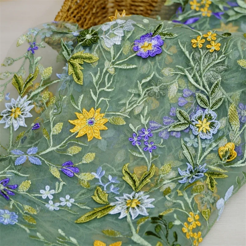 

1 Yard Embroidery Yellow Flowers Wedding Mesh lace Fabric Multi-colors Flowers DIY Clothes For Spring Dress, Bridal Gown