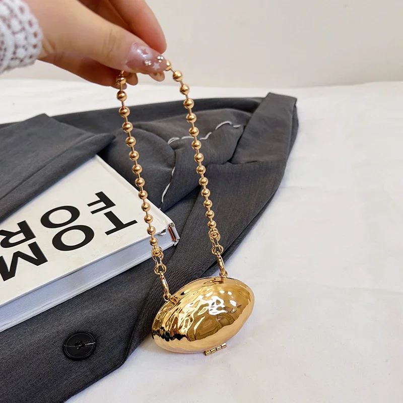 

Designer Acrylic Shell Shape Clutch Bag Gold Silver Women Evening Party Bag Cute Shiny Metal Shoulder Crossbody Bags Small Purse