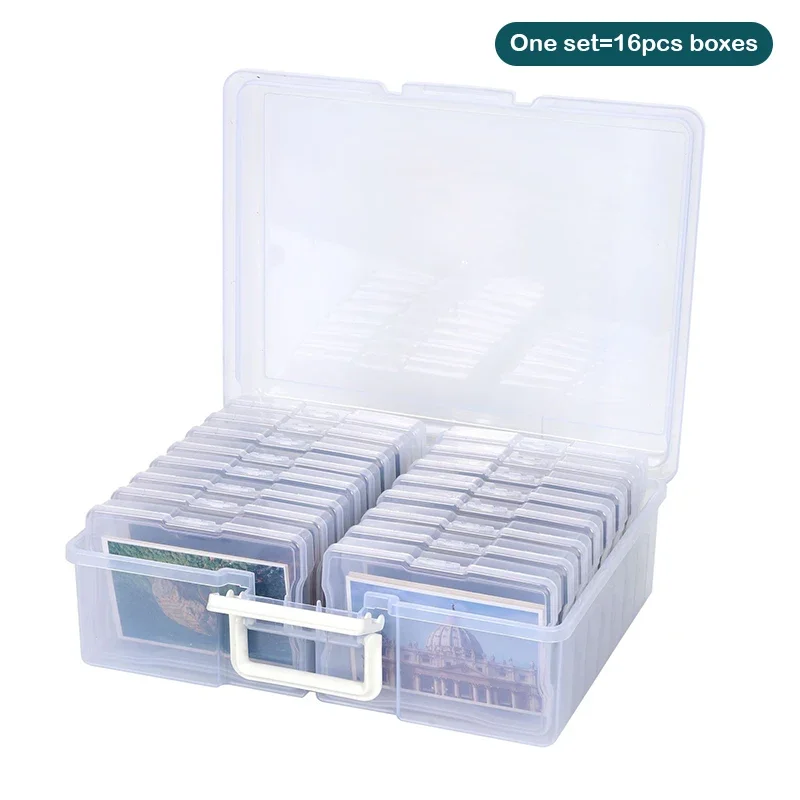 

Transparent Photo Storage Box With Handle Photo Organizer Storage Container With 16 Inner Display Case For Pictures Arts Beads