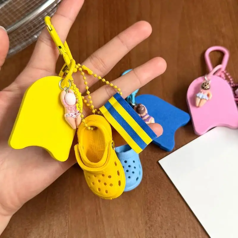 Summer Beach Keychain Mini Clog Charm Swimmer Pendant Backpack Bag Charm Holiday Gift Accessory For Travel Trips