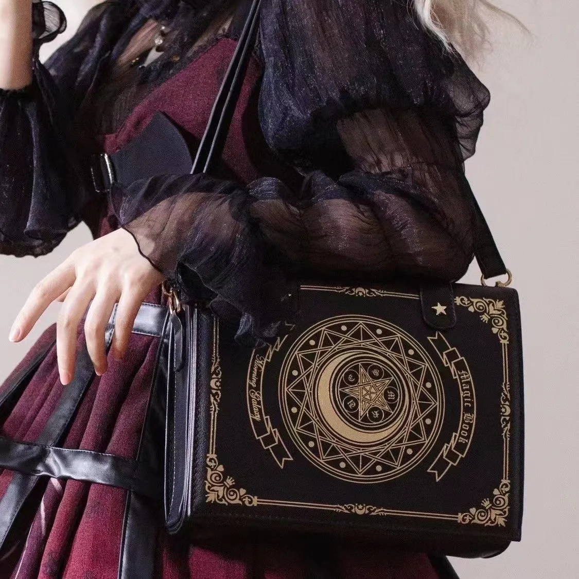 

New Original Design Star & Moon Magic Book Crossbody Backpack, Flip Cover Sweet Elegant Bag for Women