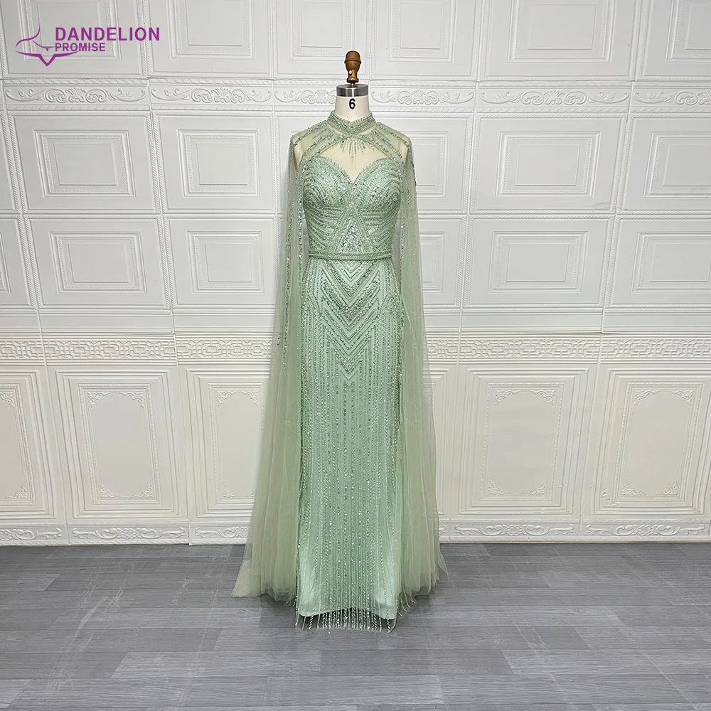 Luxury Mermaid Beaded Evening Dress 2024 with Cape Sleeves High Neck  Arabic Women Wedding Party Gowns