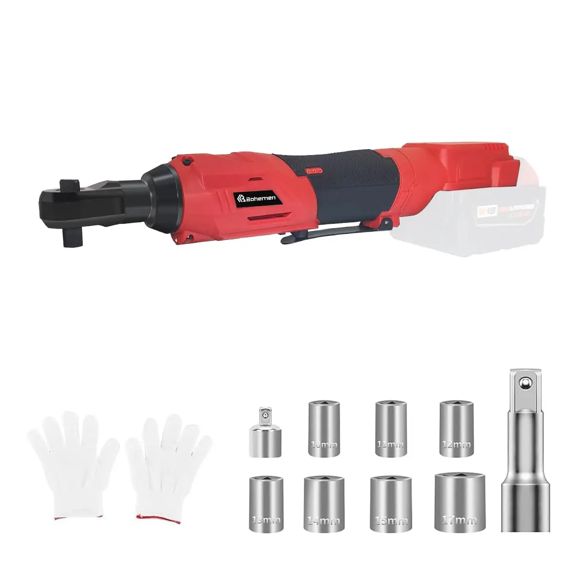 [No battery] Cordless Ratchet Set for 18V Batteries, 60 ft-lbs 400 RPM Variable Speed Trigger Electric Ratchet