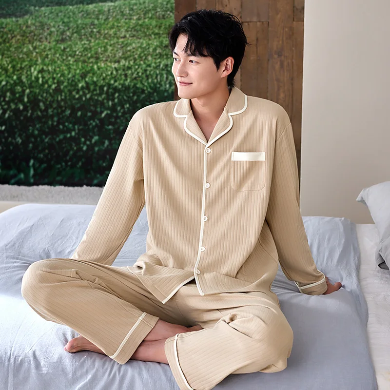 New Autumn Men Pajamas 95% Cotton Bedgown Fashion Sleepwear Pijamas Man's Warm Bedroom Home Clothes PJ Buttoned Cardigan Pajamas