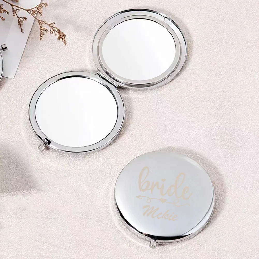 1pc Creative arrow bride Custom Name Fold Mirror Round Circle Mirror Folding Mirror Makeup Mirror Birthday Gift Party Gift