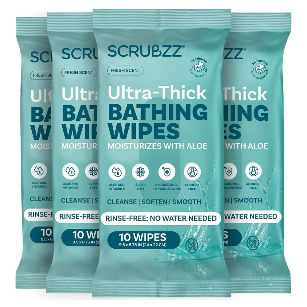

Extra Large Bath Wipes for Adults No Rinse - 40 Ultra Thick Disposable Body Cleansing Cloths